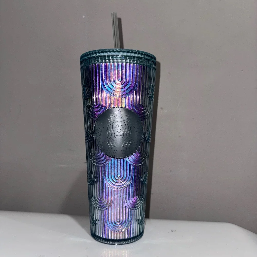 Starbucks Tumbler 24oz Venti Iridescent Blue Scale 2024 New Cold Cup with Straw